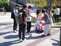 メインストリートでわだにゃんみくじを引いているようす